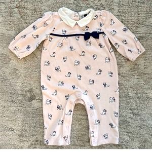 Janie & Jack French Cats One-Piece Romper with Peter Pan Collar - 3-6 Mo